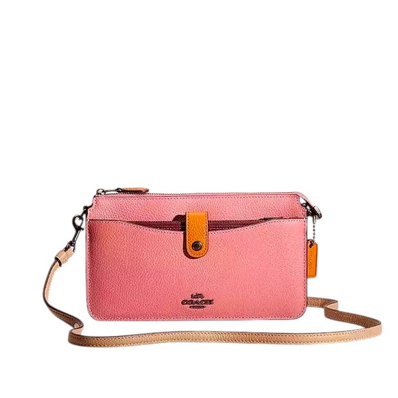 Coach Designer Pink and Tan Noa Pop Up Messenger Bag Purse Colorblock - Picture 1 of 12